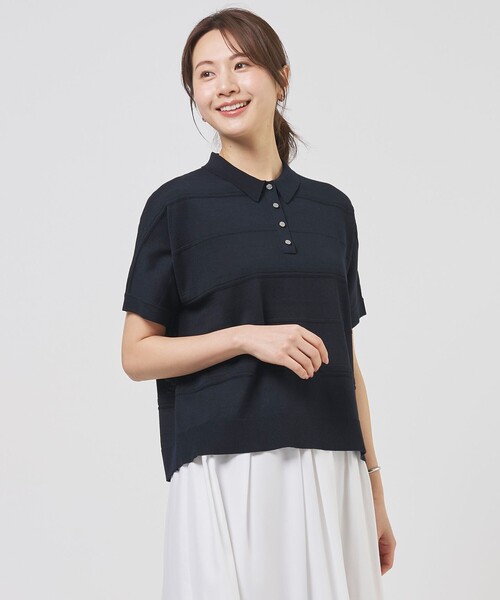 J.PRESS（ジェイプレス）の「DRY COTTON ポロ ニット（ニット/セーター・レディース・アイボリー系/ネイビー系1/サックスブルー系/ネイビー系・T15/T13）」の3枚目の写真