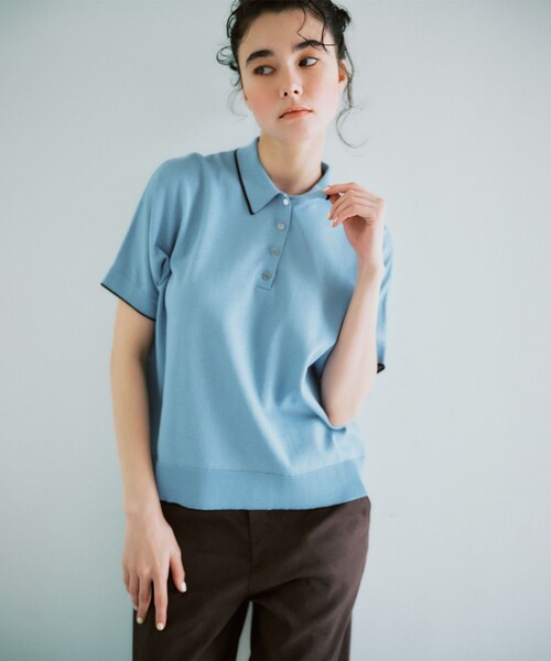 J.PRESS（ジェイプレス）の「DRY COTTON ポロ ニット（ニット/セーター・レディース・アイボリー系/ネイビー系1/サックスブルー系/ネイビー系・T15/T13）」の4枚目の写真