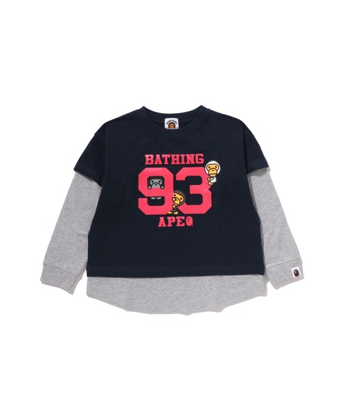 A BATHING APE(アベイシングエイプ)の「BABY MILO LAYERED LOOSE FIT LS TEE(Tシャツ/カットソー・キッズ・イエロー/ネイビー・140/100/110/130/90/120)」の1枚目の写真