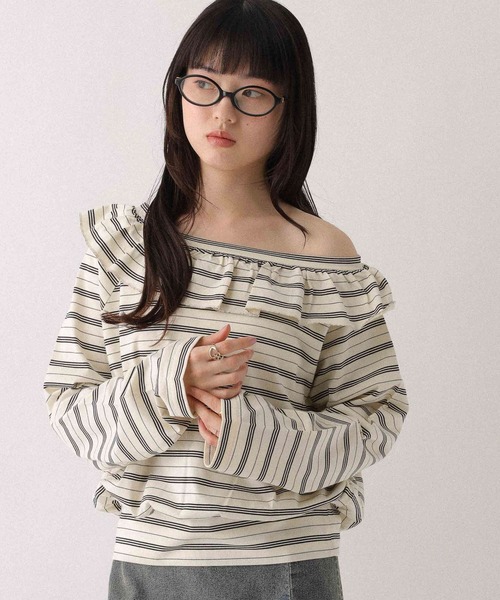 Heather(ヘザー)の「ワンショルボーダーカットソー 655905(Tシャツ/カットソー・レディース・ホワイト系/ネイビー系/グレー系・FREE)」の11枚目の写真