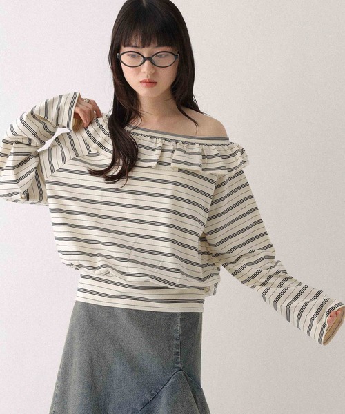 Heather(ヘザー)の「ワンショルボーダーカットソー 655905(Tシャツ/カットソー・レディース・ホワイト系/ネイビー系/グレー系・FREE)」の12枚目の写真