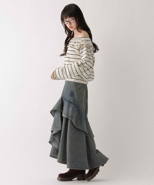 Heather(ヘザー)の「ワンショルボーダーカットソー 655905(Tシャツ/カットソー・レディース・ホワイト系/ネイビー系/グレー系・FREE)」の14枚目の写真