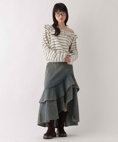 Heather(ヘザー)の「ワンショルボーダーカットソー 655905(Tシャツ/カットソー・レディース・ホワイト系/ネイビー系/グレー系・FREE)」の15枚目の写真