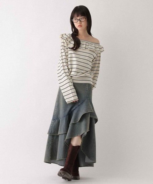 Heather(ヘザー)の「ワンショルボーダーカットソー 655905(Tシャツ/カットソー・レディース・ホワイト系/ネイビー系/グレー系・FREE)」の16枚目の写真