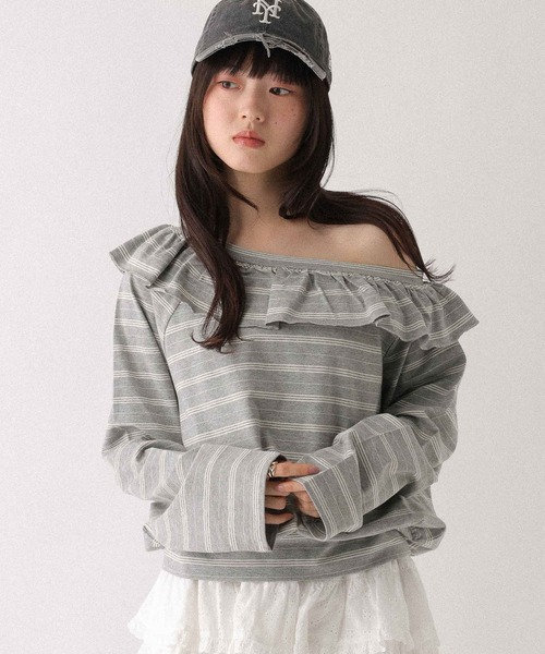 Heather(ヘザー)の「ワンショルボーダーカットソー 655905(Tシャツ/カットソー・レディース・ホワイト系/ネイビー系/グレー系・FREE)」の18枚目の写真