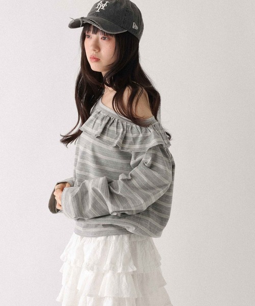 Heather(ヘザー)の「ワンショルボーダーカットソー 655905(Tシャツ/カットソー・レディース・ホワイト系/ネイビー系/グレー系・FREE)」の19枚目の写真