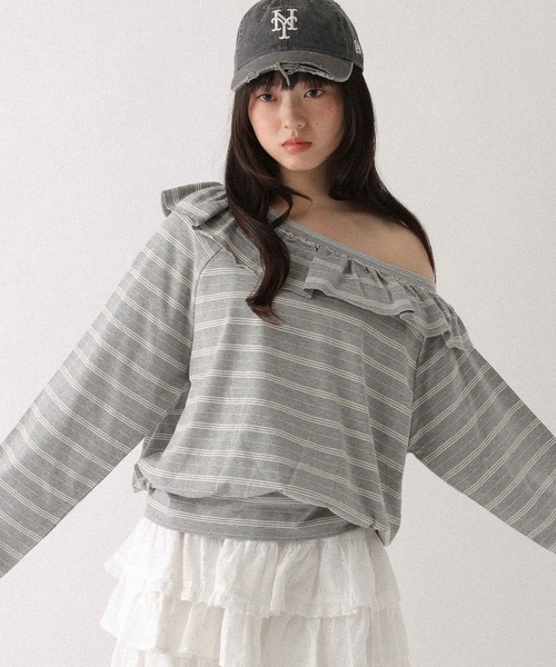 Heather(ヘザー)の「ワンショルボーダーカットソー 655905(Tシャツ/カットソー・レディース・ホワイト系/ネイビー系/グレー系・FREE)」の21枚目の写真