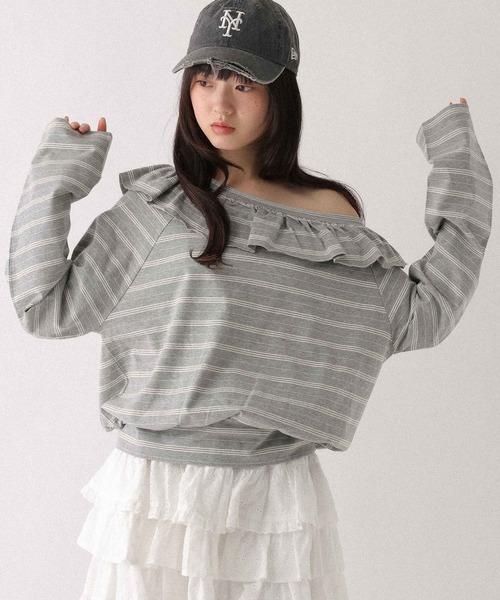 Heather(ヘザー)の「ワンショルボーダーカットソー 655905(Tシャツ/カットソー・レディース・ホワイト系/ネイビー系/グレー系・FREE)」の22枚目の写真