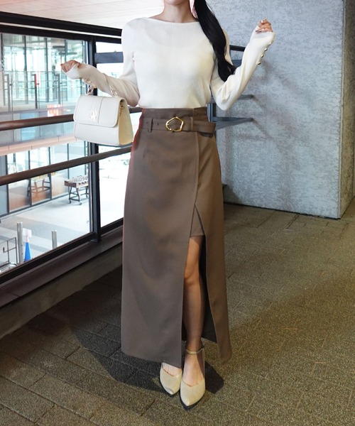 SOELA(ソエラ)の「【INGNI SOELA】変形バックルIラインスカート/WEB限定(スカート・レディース・ブラック/ベージュ/モカ・M)」の11枚目の写真