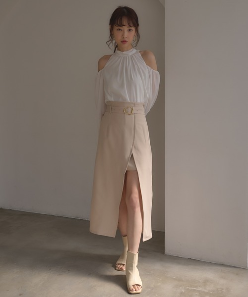 SOELA(ソエラ)の「【INGNI SOELA】変形バックルIラインスカート/WEB限定(スカート・レディース・ブラック/ベージュ/モカ・M)」の15枚目の写真