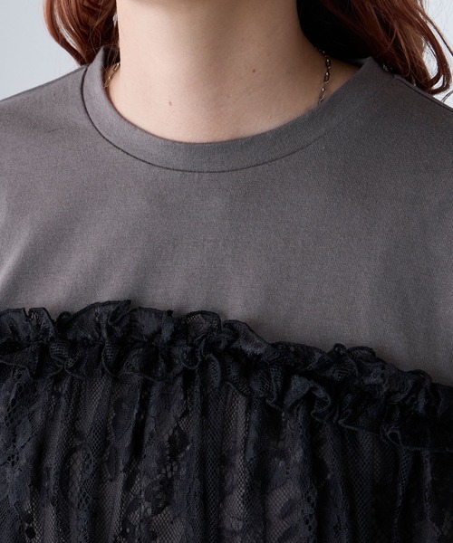 BONLECILL(ボンルシール)の「レースドッキングTEE(Tシャツ/カットソー・レディース・オフホワイト/チャコールグレー/クリーム/ブラック/ネイビー・FREE)」の18枚目の写真