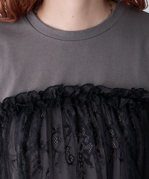 BONLECILL(ボンルシール)の「レースドッキングTEE(Tシャツ/カットソー・レディース・オフホワイト/チャコールグレー/クリーム/ブラック/ネイビー・FREE)」の19枚目の写真