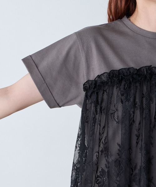 BONLECILL(ボンルシール)の「レースドッキングTEE(Tシャツ/カットソー・レディース・オフホワイト/チャコールグレー/クリーム/ブラック/ネイビー・FREE)」の20枚目の写真