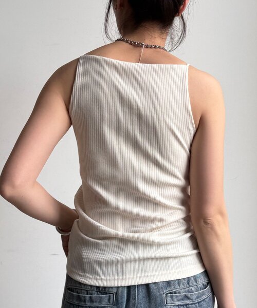 DouDou(ドゥドゥ)の「【WEB限定】カップ付キャミ(Tシャツ/カットソー・レディース・アイボリー/ブラック・FREE)」の11枚目の写真