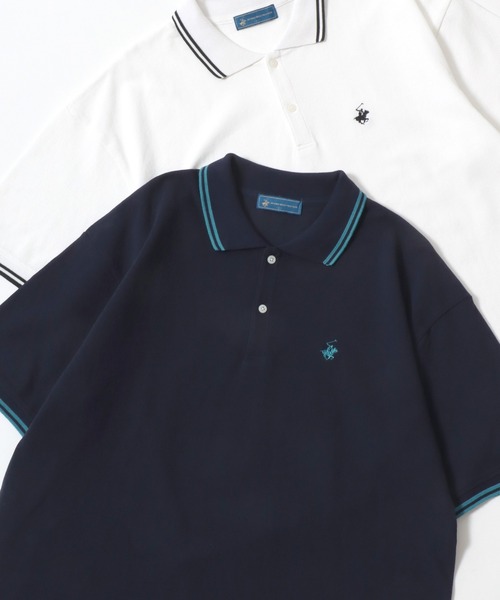 BEVERLY HILLS POLO CLUB（ビバリーヒルズポロクラブ）の「BEVERLY HILLS POLO CLUB/ビバリーヒルズポロクラブ オーバーサイズ カノコ 無地 ロゴ ワンポイント刺繍 襟ライン 半袖ポロシャツ/レディース メンズ（ポロシャツ・レディース・ネイビー/グリーン/サックスブルー/オリーブ/ブラック/オフホワイト・LL/L/M）」の5枚目の写真