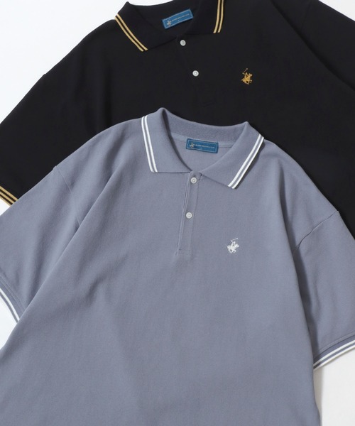 BEVERLY HILLS POLO CLUB（ビバリーヒルズポロクラブ）の「BEVERLY HILLS POLO CLUB/ビバリーヒルズポロクラブ オーバーサイズ カノコ 無地 ロゴ ワンポイント刺繍 襟ライン 半袖ポロシャツ/レディース メンズ（ポロシャツ・レディース・ネイビー/グリーン/サックスブルー/オリーブ/ブラック/オフホワイト・LL/L/M）」の6枚目の写真