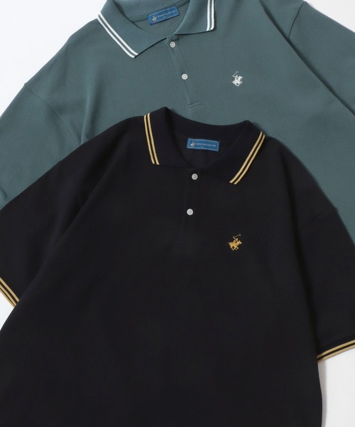 BEVERLY HILLS POLO CLUB（ビバリーヒルズポロクラブ）の「BEVERLY HILLS POLO CLUB/ビバリーヒルズポロクラブ オーバーサイズ カノコ 無地 ロゴ ワンポイント刺繍 襟ライン 半袖ポロシャツ/レディース メンズ（ポロシャツ・レディース・ネイビー/グリーン/サックスブルー/オリーブ/ブラック/オフホワイト・LL/L/M）」の2枚目の写真