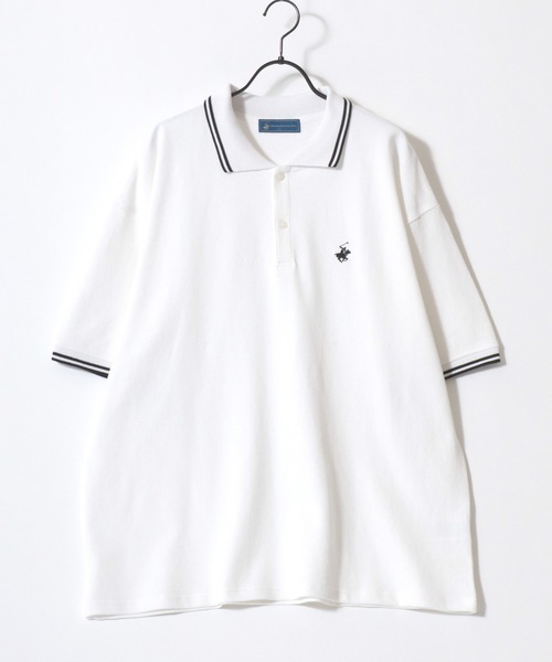 BEVERLY HILLS POLO CLUB（ビバリーヒルズポロクラブ）の「BEVERLY HILLS POLO CLUB/ビバリーヒルズポロクラブ オーバーサイズ カノコ 無地 ロゴ ワンポイント刺繍 襟ライン 半袖ポロシャツ/レディース メンズ（ポロシャツ・レディース・ネイビー/グリーン/サックスブルー/オリーブ/ブラック/オフホワイト・LL/L/M）」の13枚目の写真