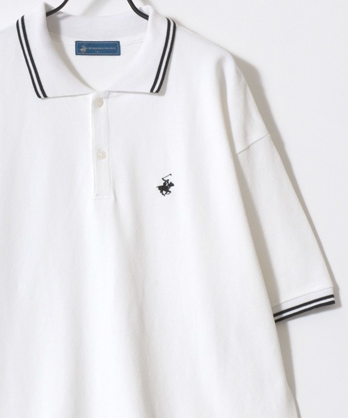 BEVERLY HILLS POLO CLUB（ビバリーヒルズポロクラブ）の「BEVERLY HILLS POLO CLUB/ビバリーヒルズポロクラブ オーバーサイズ カノコ 無地 ロゴ ワンポイント刺繍 襟ライン 半袖ポロシャツ/レディース メンズ（ポロシャツ・レディース・ネイビー/グリーン/サックスブルー/オリーブ/ブラック/オフホワイト・LL/L/M）」の7枚目の写真