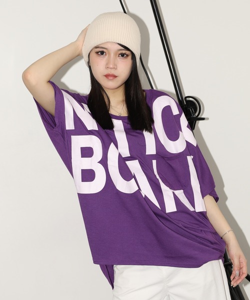 FUNALIVE(ファンアライブ)の「前後ロゴ裾ラウンドドルマンT 半端袖(Tシャツ/カットソー・レディース・パープル/モカ/ブラック・L)」の3枚目の写真
