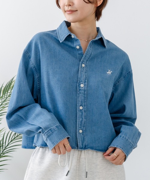 BEVERLY HILLS POLO CLUB(ビバリーヒルズポロクラブ)の「【BEVERLY HILLS POLO CLUB/ビバリーヒルズポロクラブ】【選べる2シルエット】オックスワイドシャツ(クロップド丈 or ビッグシルエット)ポニー刺繍(シャツ/ブラウス・レディース・イエロー/ネイビー/ブルー/クリアブルー/サックスブルー/オレンジ・MEDIUM/SMALL)」の3枚目の写真