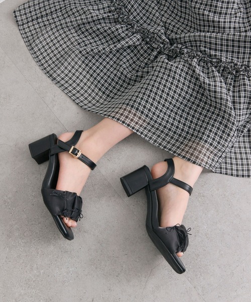 OLIVE des OLIVE(オリーブデオリーブ)の「シアギャザーリボンサンダル(サンダル・レディース・ブラック/アイボリー・MEDIUM/SMALL/LARGE)」の12枚目の写真
