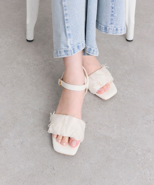 OLIVE des OLIVE(オリーブデオリーブ)の「シアギャザーリボンサンダル(サンダル・レディース・ブラック/アイボリー・MEDIUM/SMALL/LARGE)」の8枚目の写真