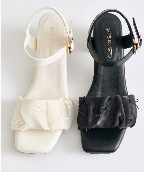OLIVE des OLIVE（オリーブデオリーブ）の「シアギャザーリボンサンダル（サンダル・レディース・ブラック/アイボリー・MEDIUM/SMALL/LARGE）」の22枚目の写真