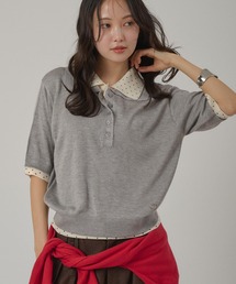 layered-like polo knit top / レイヤード風ポロニット