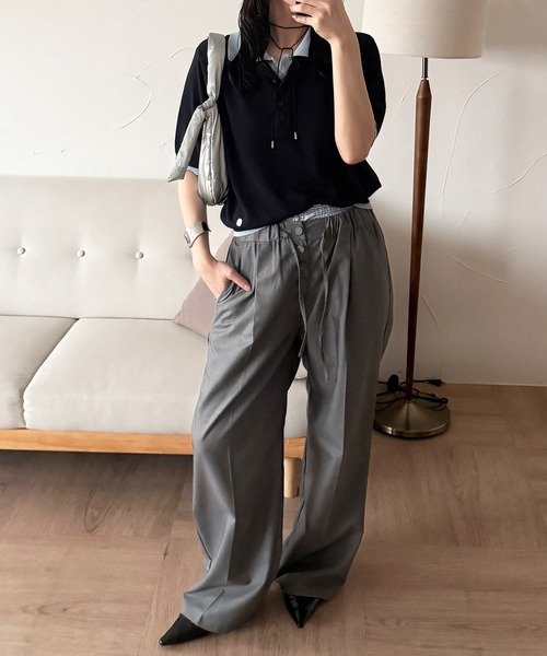 MUHET(ミュエータ)の「layered-like polo knit top / レイヤード風ポロニット(ポロシャツ・レディース・ネイビー/レッド/ブラウン/グレー・FREE)」の8枚目の写真