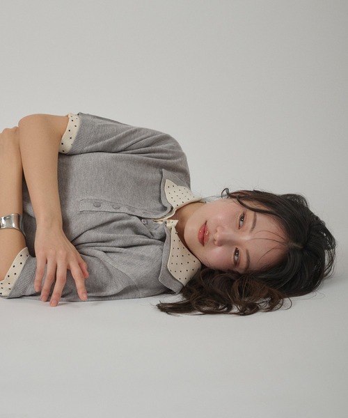 MUHET(ミュエータ)の「layered-like polo knit top / レイヤード風ポロニット(ポロシャツ・レディース・ネイビー/レッド/ブラウン/グレー・FREE)」の14枚目の写真