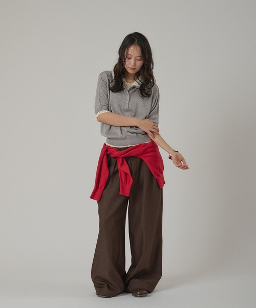 MUHET(ミュエータ)の「layered-like polo knit top / レイヤード風ポロニット(ポロシャツ・レディース・ネイビー/レッド/ブラウン/グレー・FREE)」の19枚目の写真