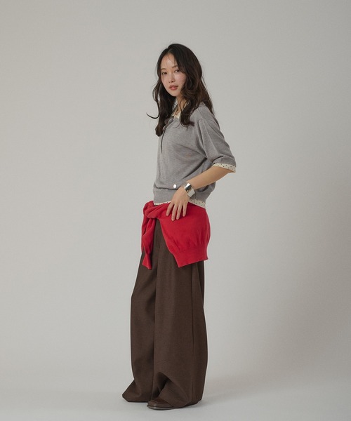 MUHET(ミュエータ)の「layered-like polo knit top / レイヤード風ポロニット(ポロシャツ・レディース・ネイビー/レッド/ブラウン/グレー・FREE)」の20枚目の写真