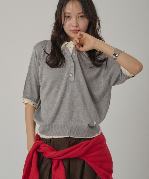 MUHET(ミュエータ)の「layered-like polo knit top / レイヤード風ポロニット(ポロシャツ・レディース・ネイビー/レッド/ブラウン/グレー・FREE)」の15枚目の写真