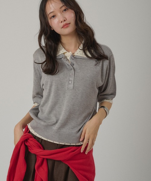 MUHET(ミュエータ)の「layered-like polo knit top / レイヤード風ポロニット(ポロシャツ・レディース・ネイビー/レッド/ブラウン/グレー・FREE)」の16枚目の写真