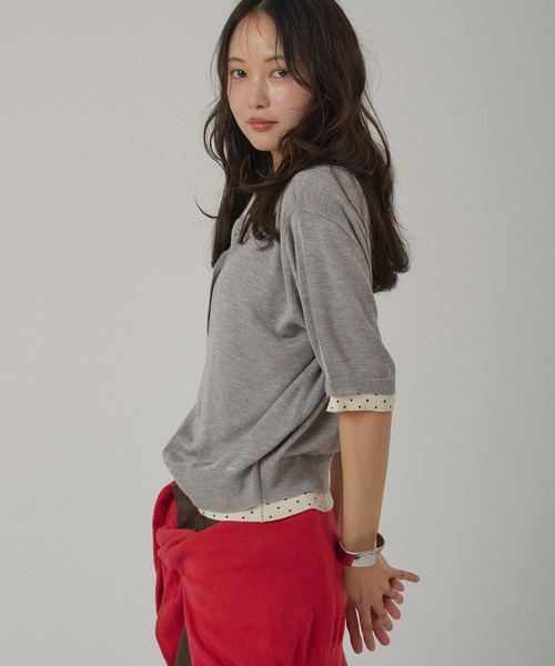 MUHET(ミュエータ)の「layered-like polo knit top / レイヤード風ポロニット(ポロシャツ・レディース・ネイビー/レッド/ブラウン/グレー・FREE)」の17枚目の写真
