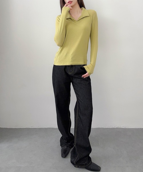 DECADE CLASSIC（ディケイド クラシック）の「DECADE CLASSIC ベーシックオープンカラーポロシャツ（Tシャツ/カットソー・レディース・ネイビー/ライトグレー/グリーン・FREE）」の10枚目の写真