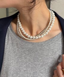 DouDou（ドゥドゥ）の「パール×シルバーボールチェーン3連マグネットネックレス（ネックレス）」