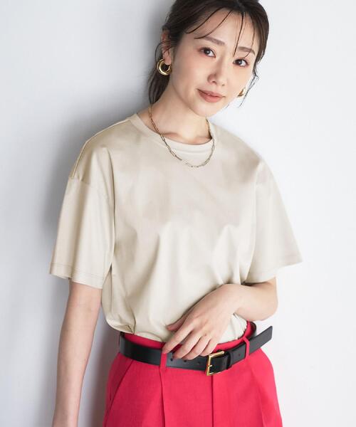 UNTITLED(アンタイトル)の「【UV/接触冷感/消臭/抗菌防臭】ベーシックTシャツ(Tシャツ/カットソー・レディース・ホワイト/ナチュラル/カーキ・02/01/00/50/48/44/04/03)」の2枚目の写真