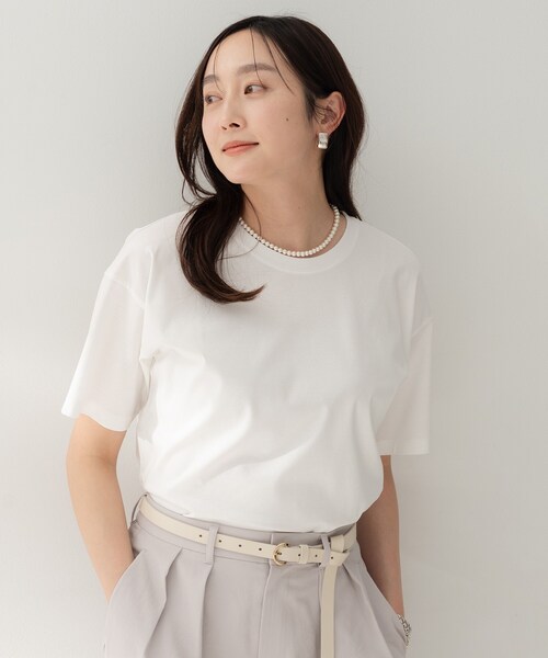 UNTITLED(アンタイトル)の「【UV/接触冷感/消臭/抗菌防臭】ベーシックTシャツ(Tシャツ/カットソー・レディース・ホワイト/ナチュラル/カーキ・02/01/00/50/48/44/04/03)」の1枚目の写真
