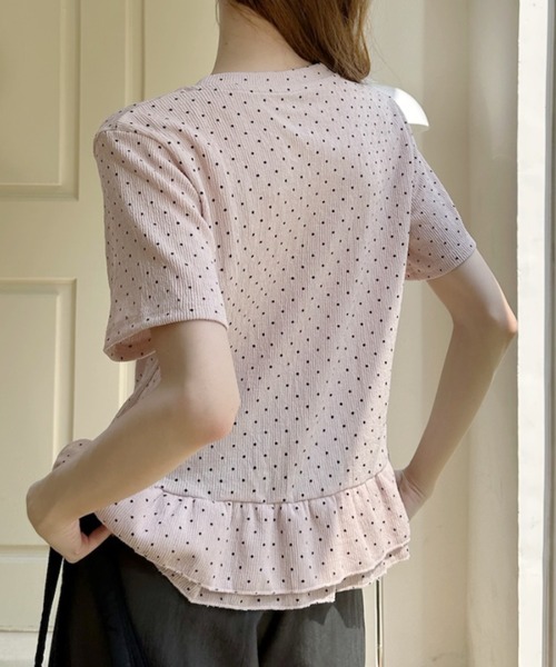 Ada.（エイダ）の「ドット柄 裾フリル 切替 フレア シルエット トップス（Tシャツ/カットソー・レディース・ピンク/ブルー/アイボリー・FREE）」の20枚目の写真
