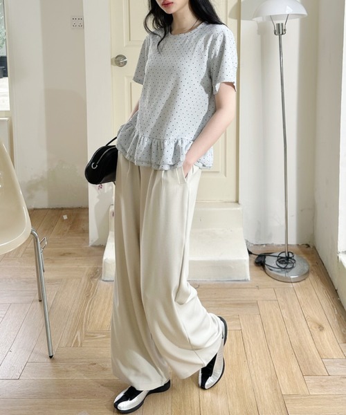 Ada.（エイダ）の「ドット柄 裾フリル 切替 フレア シルエット トップス（Tシャツ/カットソー・レディース・ピンク/ブルー/アイボリー・FREE）」の18枚目の写真