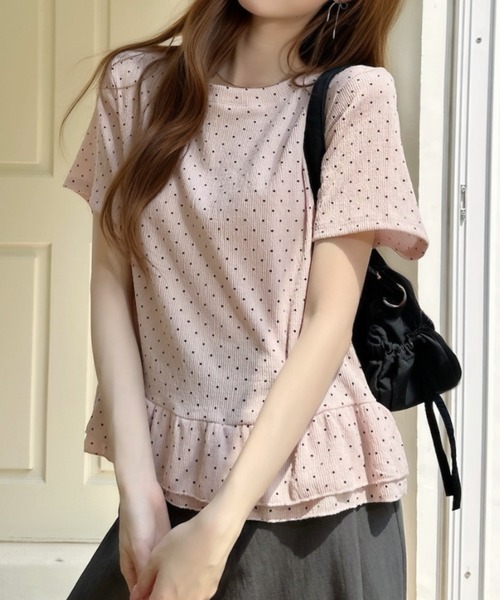 Ada.（エイダ）の「ドット柄 裾フリル 切替 フレア シルエット トップス（Tシャツ/カットソー・レディース・ピンク/ブルー/アイボリー・FREE）」の19枚目の写真