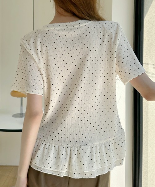 Ada.（エイダ）の「ドット柄 裾フリル 切替 フレア シルエット トップス（Tシャツ/カットソー・レディース・ピンク/ブルー/アイボリー・FREE）」の11枚目の写真
