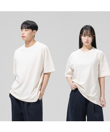 オーバーサイズ 無地 ラウンド 半袖Tシャツ