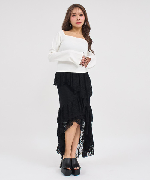 ANAP(アナップ)の「フレアスリーブスクエア ロングスリーブトップス(Tシャツ/カットソー・レディース・ホワイト/ブラック/クリア/ホワイト×ブラック・F)」の9枚目の写真