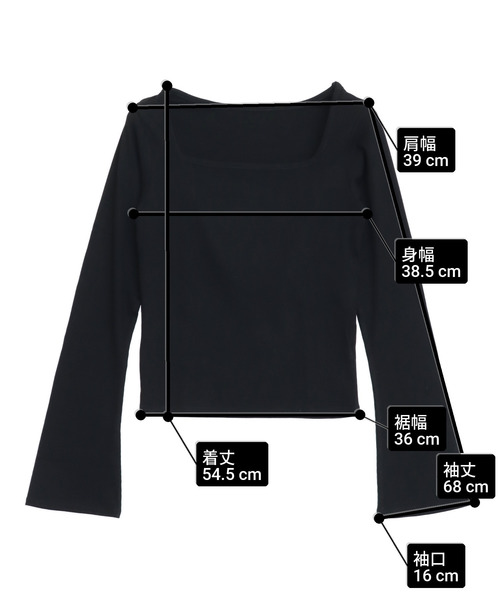 ANAP(アナップ)の「フレアスリーブスクエア ロングスリーブトップス(Tシャツ/カットソー・レディース・ホワイト/ブラック/クリア/ホワイト×ブラック・F)」の13枚目の写真