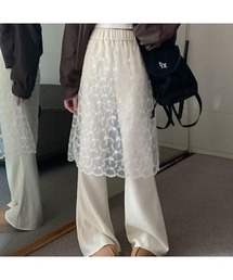 レースドッキングリブニットフレアパンツ