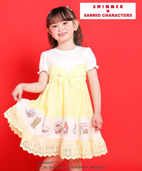 SLAP SLIP（スラップスリップ）の「【SWIMMERｘサンリオキャラクターズｘSLAPSLIP】フレアスカートレース付きワンピース(80~130cm)（ワンピース・キッズ・イエロー系その他/ピンク系その他・130cm/120cm/100cm/110cm/90cm/80ｃｍ）」の2枚目の写真