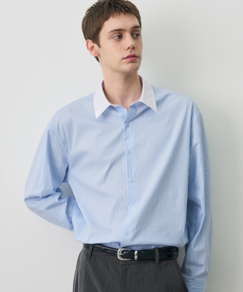 DRAW FIT（ドローフィット）の「クレリックストライプシャツ [スカイブルー]（シャツ/ブラウス・メンズ・その他・M/L/XL）」の2枚目の写真